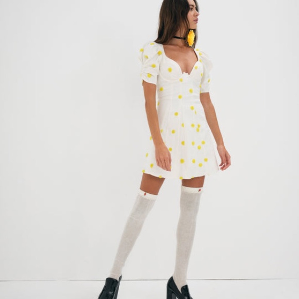 For Love And Lemons White and Yellow Mini Dress